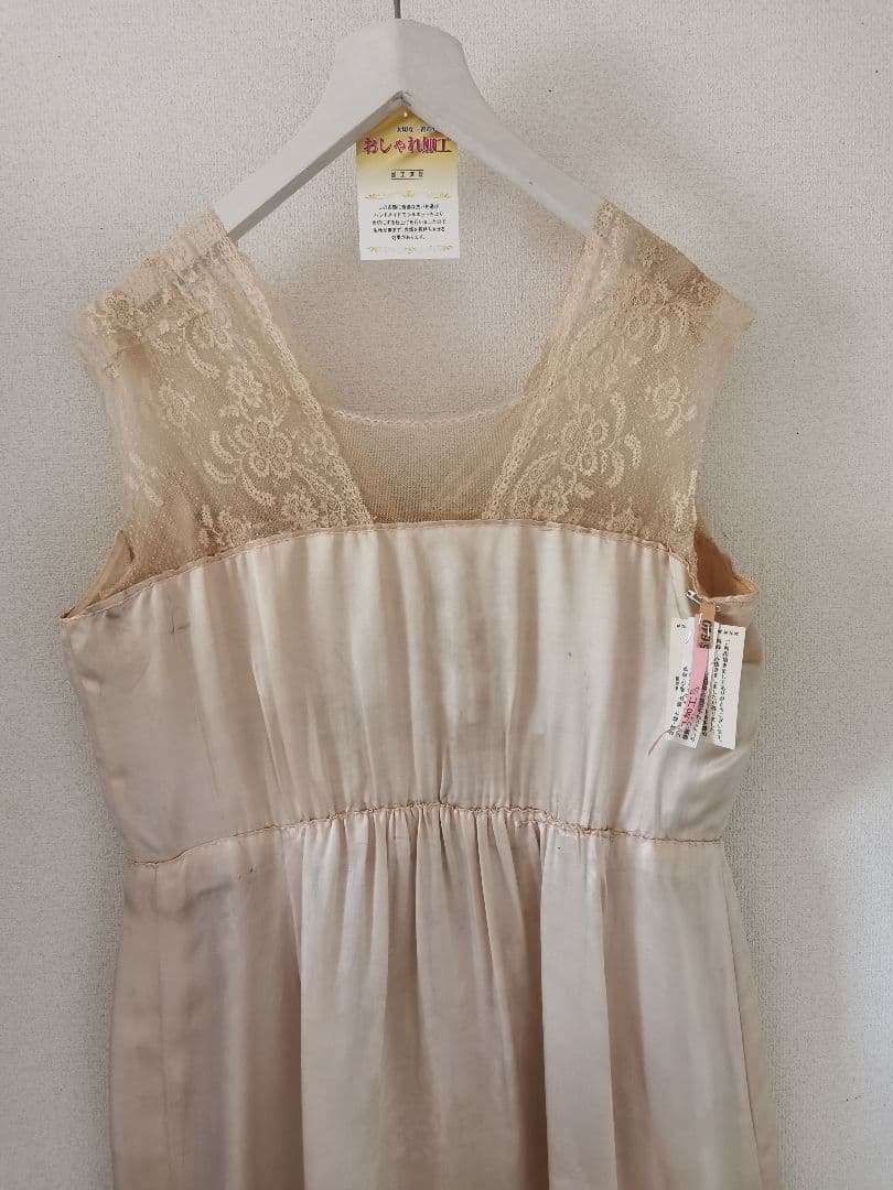 欧米アンティーク キャリックマクロスレース刺繍チュール パーティー シルクドレス