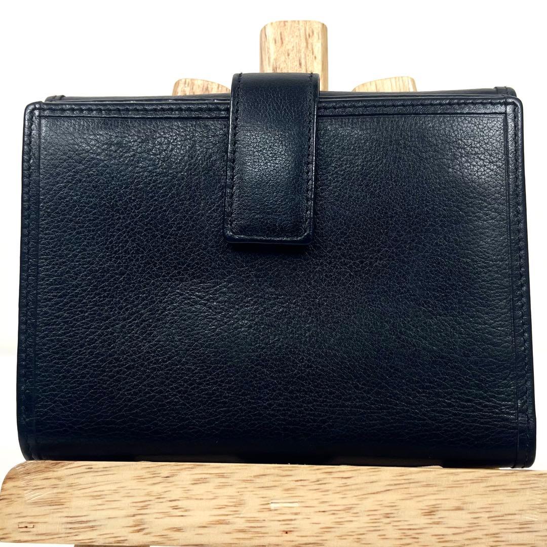 ロエベ　折り財布　アナグラム　ビッグロゴ　エンボス　コンパクト　レザー　ブラック