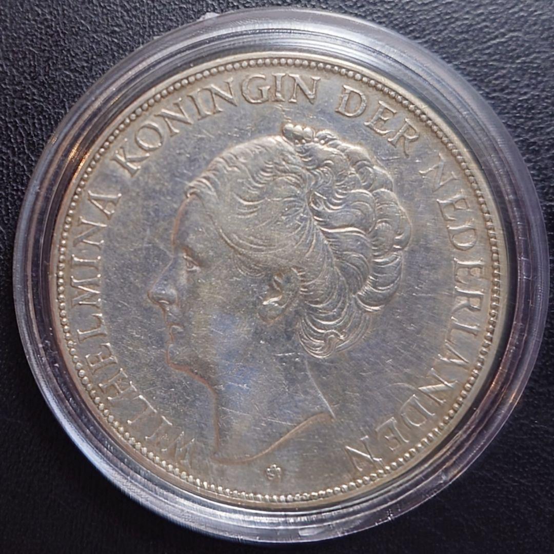 1929年 オランダ銀貨 2.5グルデン ウィルヘルミナ女王大型銀貨 SV720