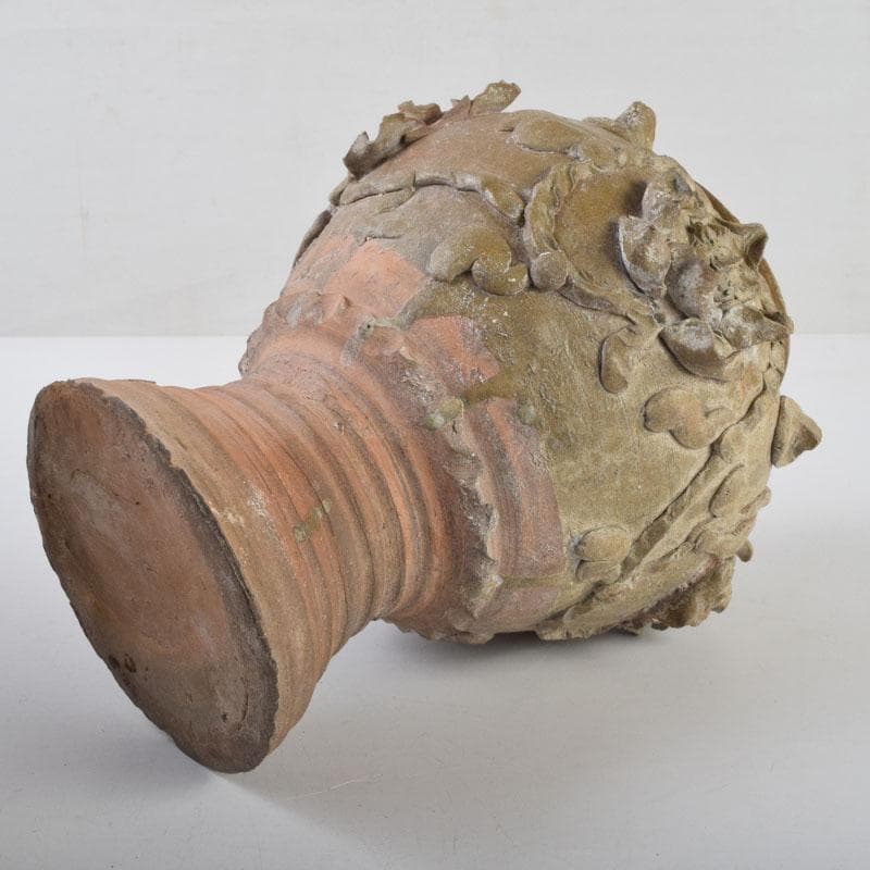 中国　飴釉　花草刻　双耳壷　時代箱　Z　8615A