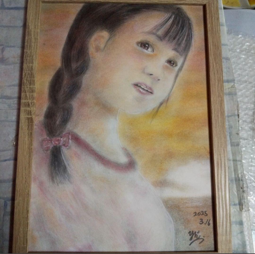 【匿名配送】絵画　「部活動」アート 原画　A4サイズ額つき。