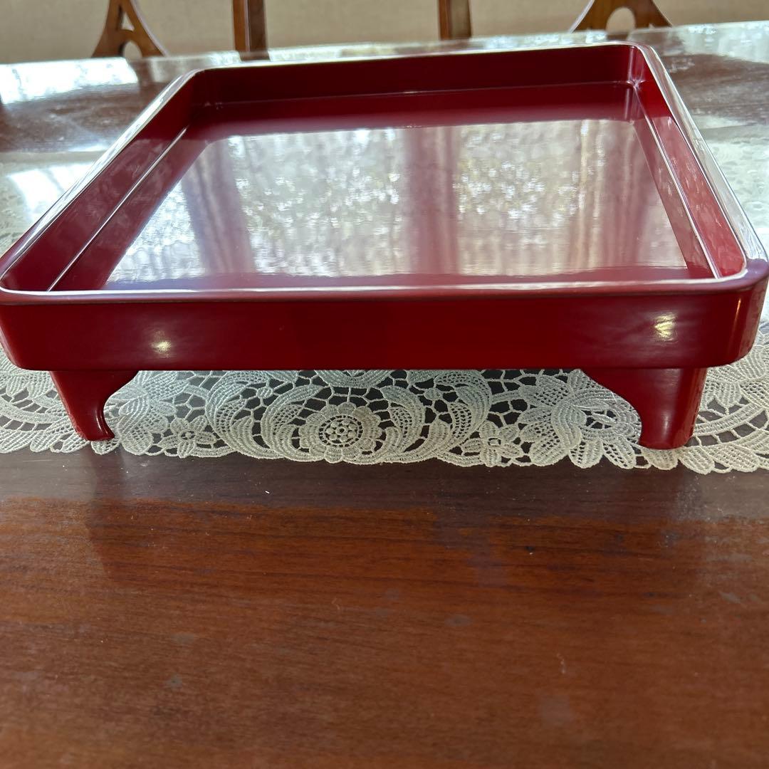 輪島塗り赤い漆器 膳 ５膳　約27cm x 27cm 昭和レトロ