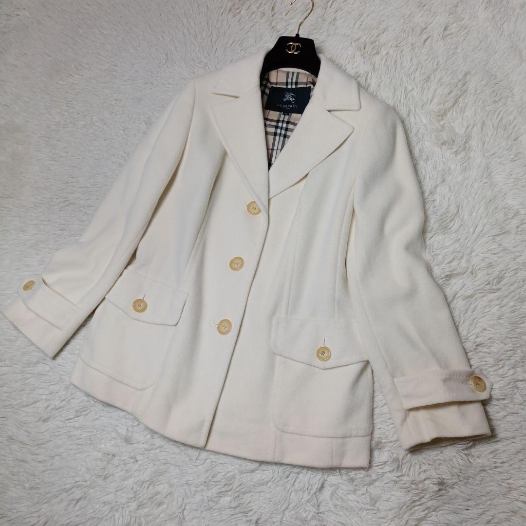 美品■BURBERRY LONDON アンゴラ混 ウールコート ホワイト