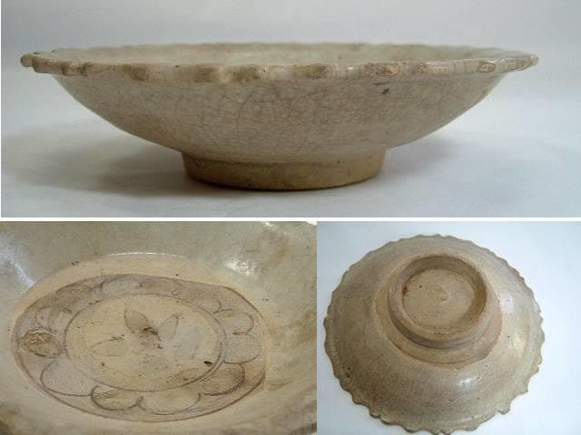 皿■高麗青磁花文花弁型鉢 碗 朝鮮 李朝 希少 古玩 唐物 中国 時代物 骨董■