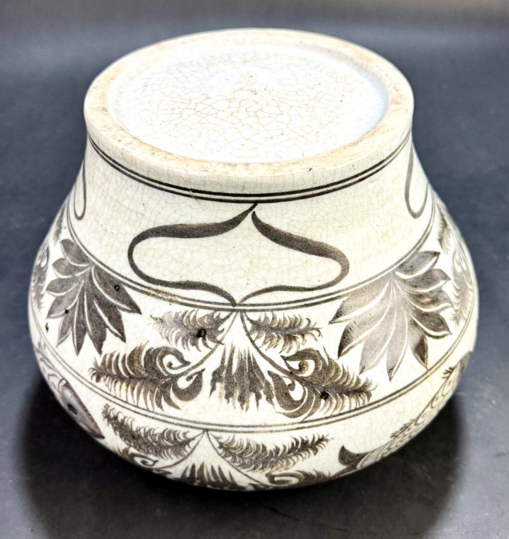 時代物 釉里紅魚藻紋盖罐 中国古玩 唐物 古陶瓷品 歴史有る年代物WWTT187