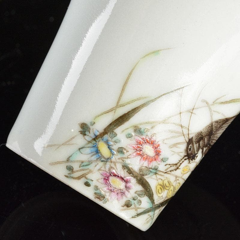 中国　景徳鎮　粉彩　蟋蟀文　酒杯　一對　M　R4791