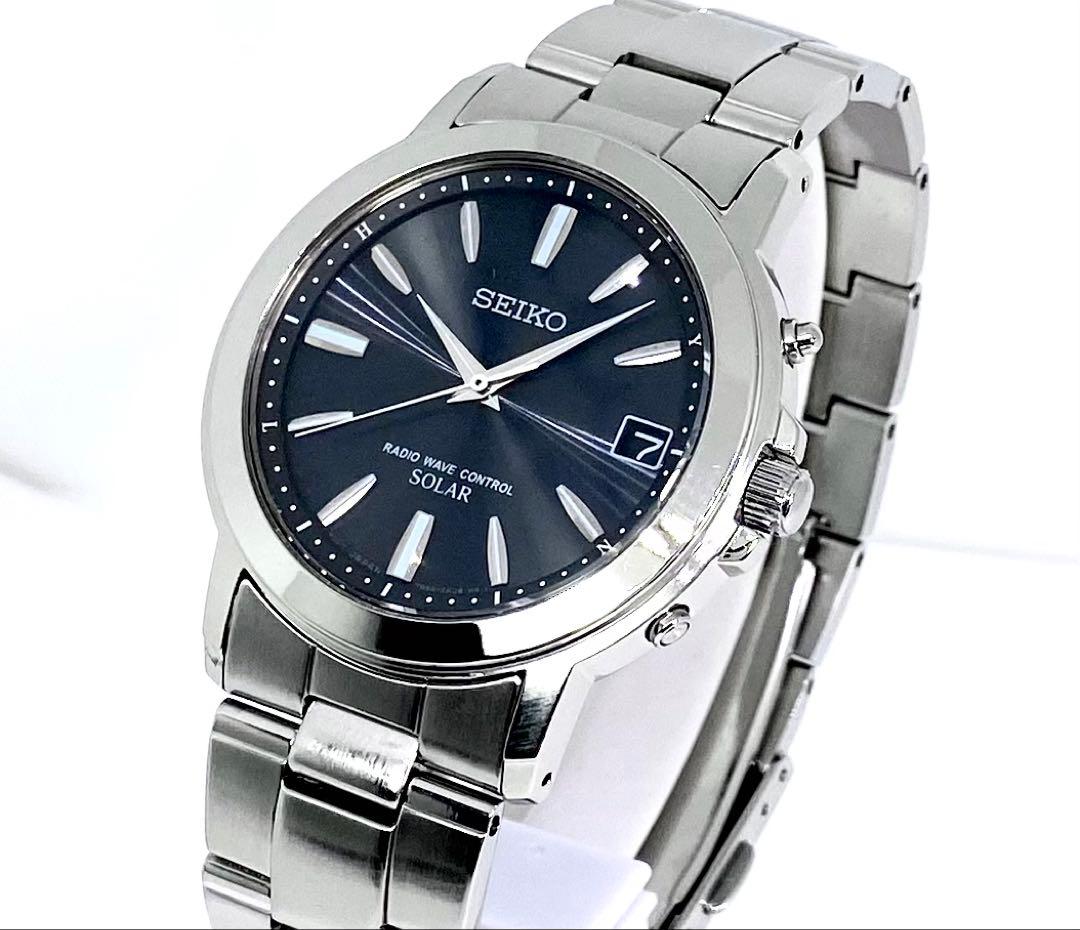 SEIKO☆セイコー☆電波ソーラー☆腕時計☆ブラック文字盤×シルバー針☆極上品