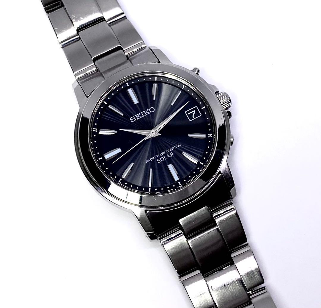 SEIKO☆セイコー☆電波ソーラー☆腕時計☆ブラック文字盤×シルバー針☆極上品