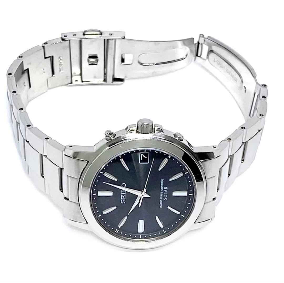 SEIKO☆セイコー☆電波ソーラー☆腕時計☆ブラック文字盤×シルバー針☆極上品