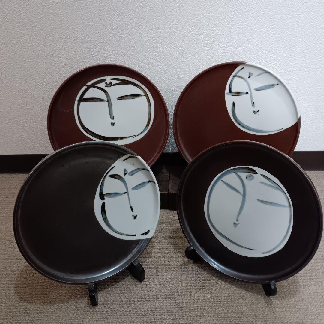 佐藤勝彦 陶器 絵皿 手描き皿 4枚セット 仏様 お地蔵様 顔 サイン 希少