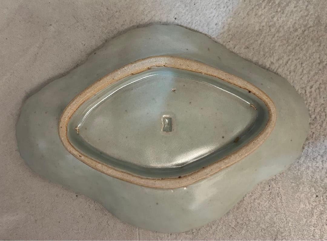 美品 未使用 村田森さん 青瓷輪花菱形皿