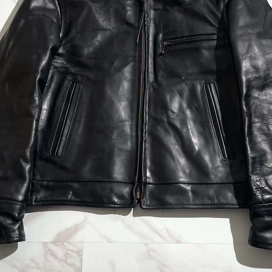 hidaritaka様　エアロレザー　レザージャケット　ホーススキン　ブラック