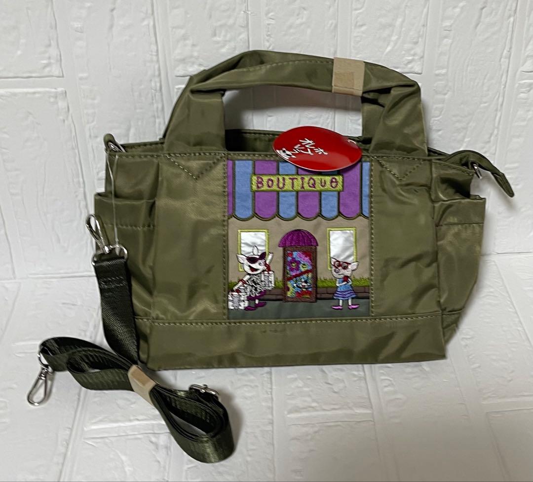 新品アルベロベロブタちゃん刺繍ブティック2wayショルダー・ハンドバッグ軽量