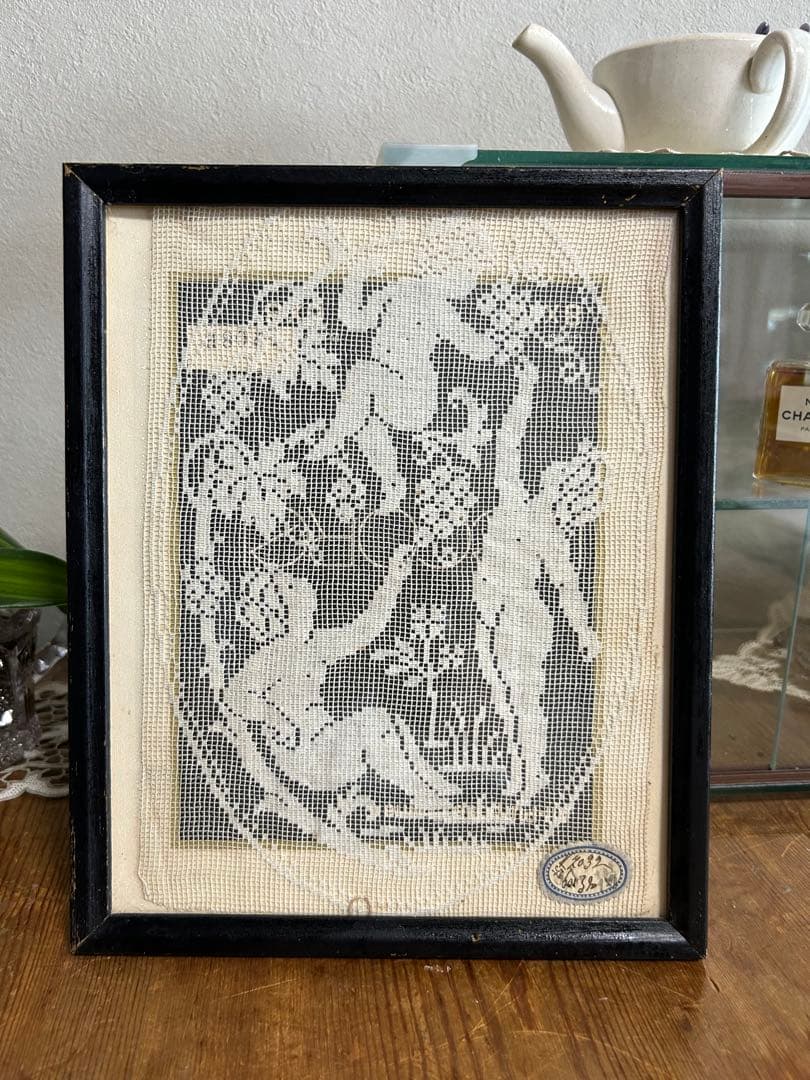 アンティークレース　フィレレース　アンティークフレーム入り 天使　angel