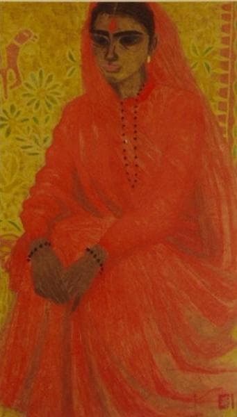 秋野不矩、【紅衣】、希少な額装用画集より、新品額装付、状態良好