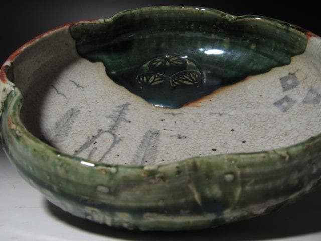 ☆　古織部　葵紋　鉢　黒田陶々庵極めがございます☆y436