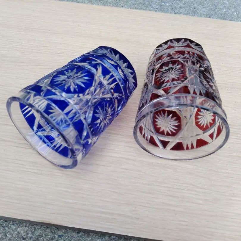 薩摩切子 創作切子 ペア クリスタル グラス タンブラー ２色 ブルー レッド