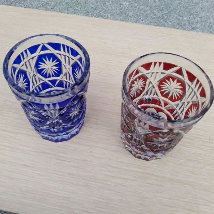 薩摩切子 創作切子 ペア クリスタル グラス タンブラー ２色 ブルー レッド