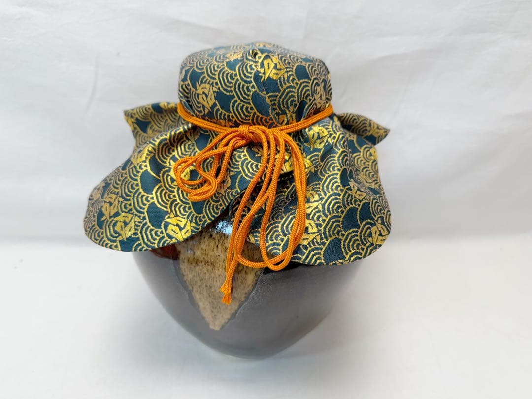 未使用 茶道具 平安 草山作 天目釉 飾壺 絹 陶印 飾網紐 口切茶事 共箱