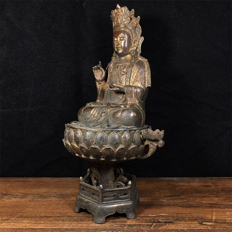 仏教美術 仏像 坐蓮観音菩薩仏像 銅製 銅器 工芸品 置物