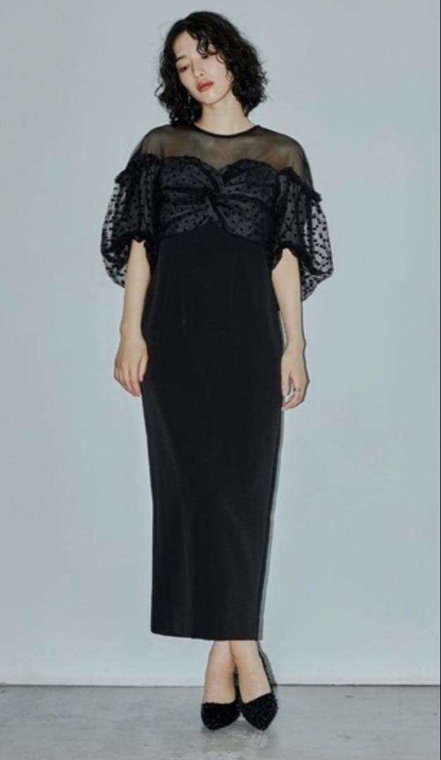 niana フロッキードットワンピース パーティードレス オケージョンドレス