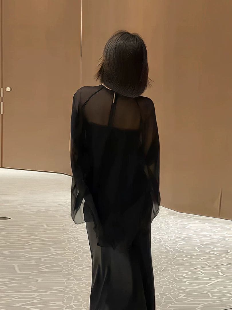 ケープドレス フォーマル シースルー ロング パーティー 結婚式 お呼ばれ