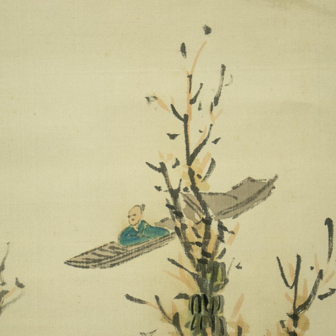 掛軸-1699　清水寺　大西良慶　山水画賛　絹本　松本大圓識箱