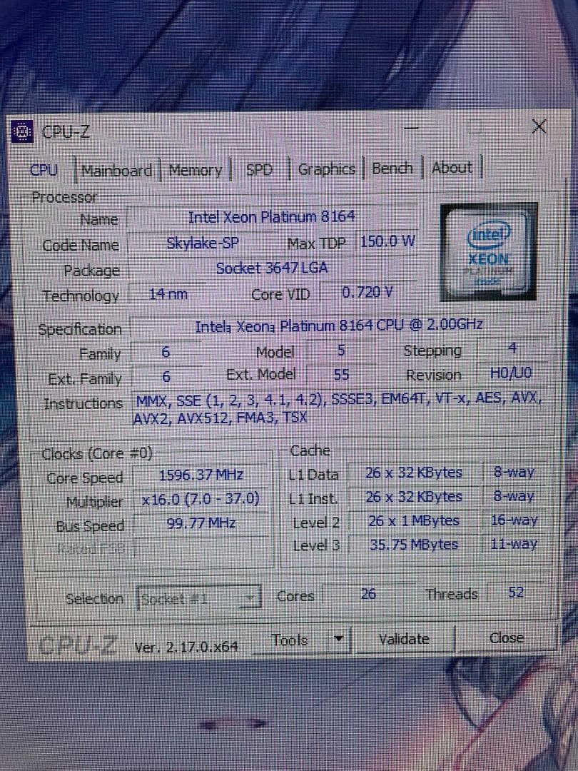 動作確認済 Intel Xeon Platinum 8164 26C52T