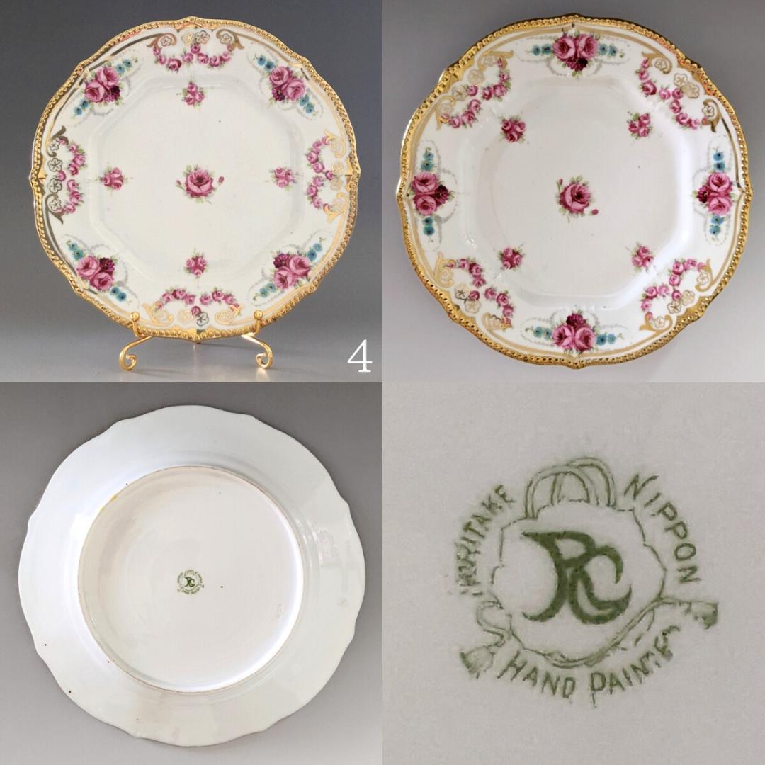 オールドノリタケ アールヌーボー様式 高級金盛上薔薇図紋６枚プレートセットその1