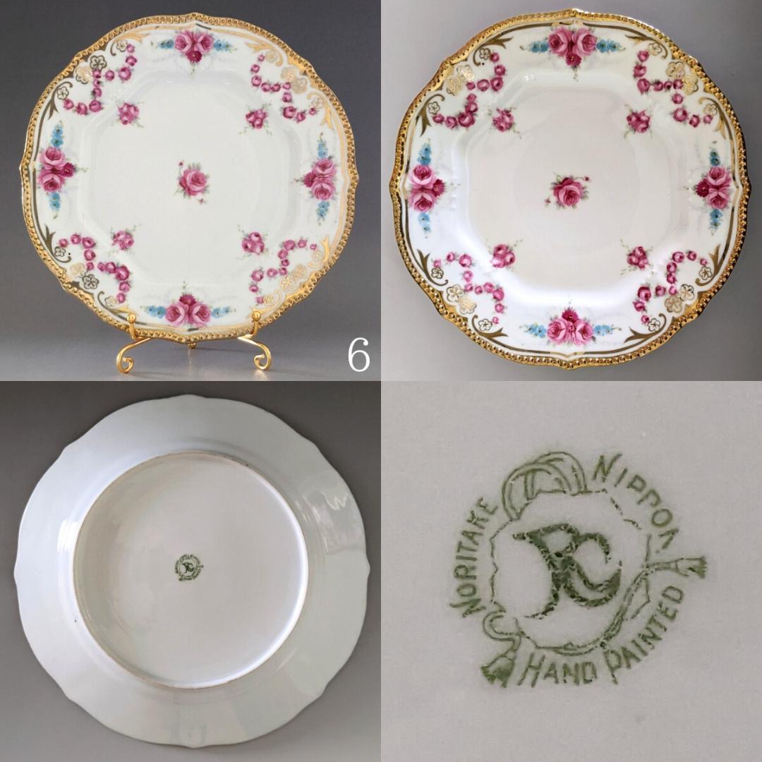 オールドノリタケ アールヌーボー様式 高級金盛上薔薇図紋６枚プレートセットその1