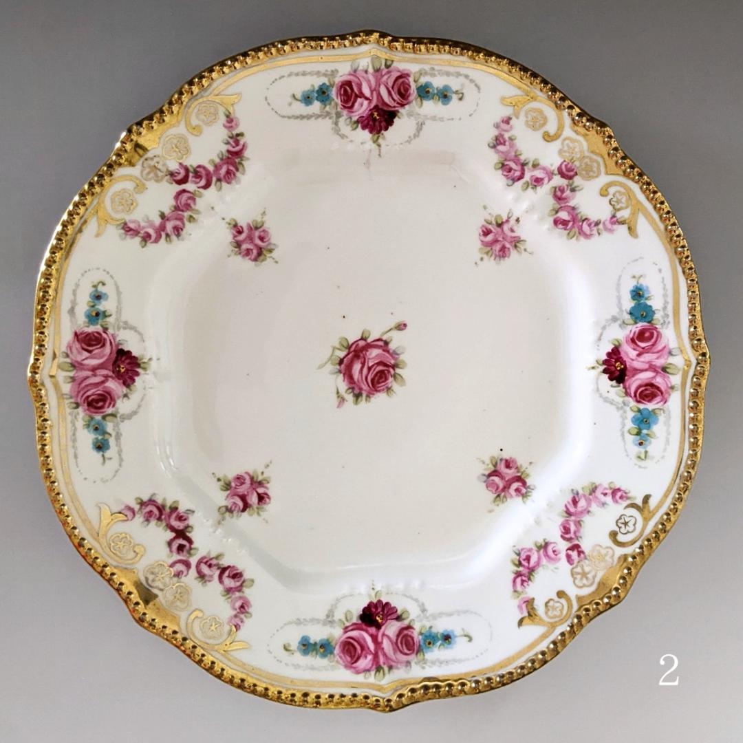 オールドノリタケ アールヌーボー様式 高級金盛上薔薇図紋６枚プレートセットその1