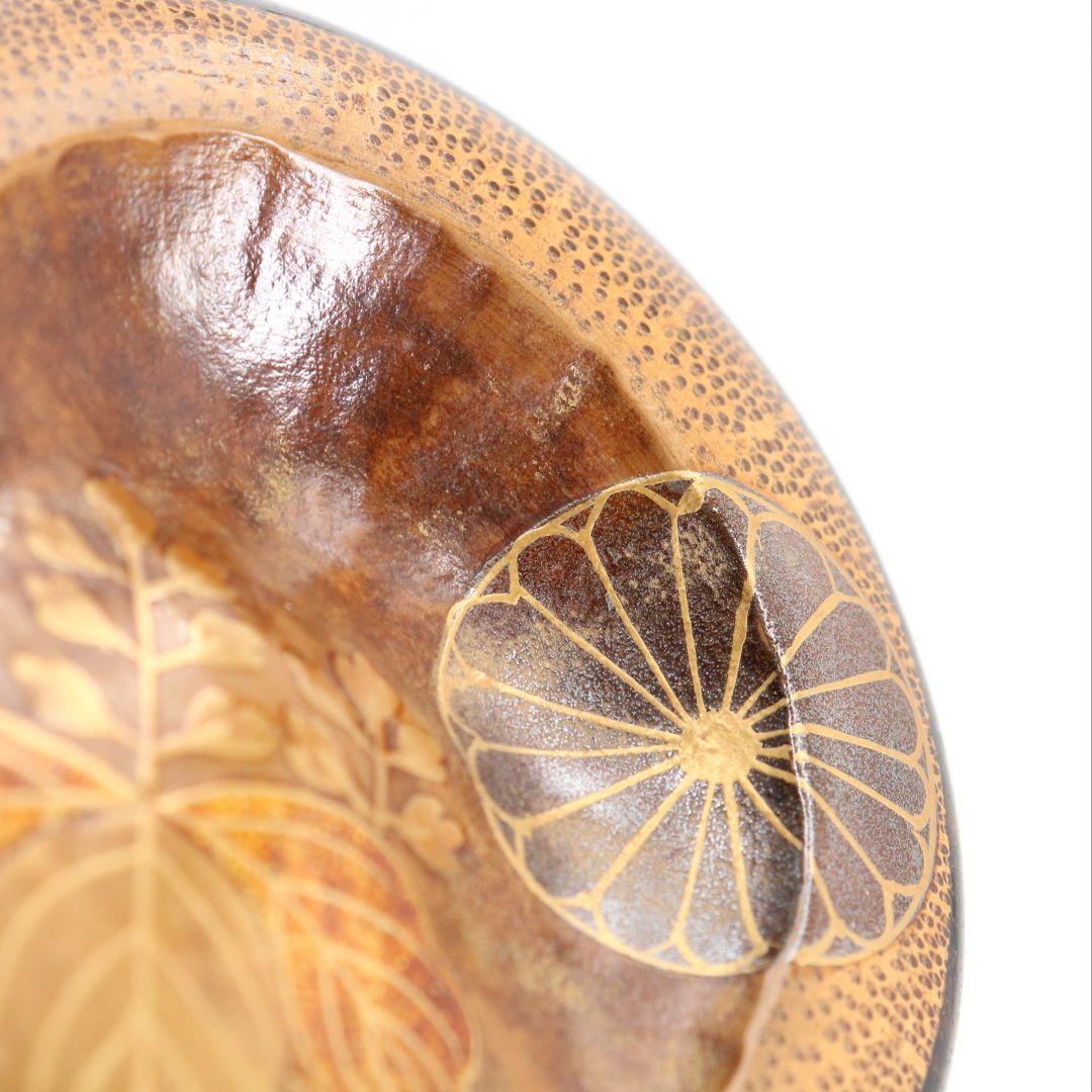 畑幸春作 縞黒檀に竹根嵌 高台寺蒔絵 中棗 茶道具 共箱　V946