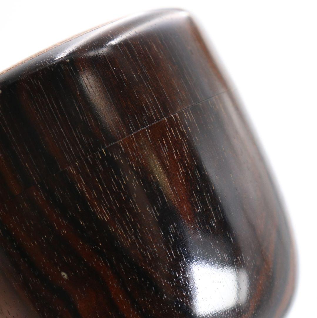 畑幸春作 縞黒檀に竹根嵌 高台寺蒔絵 中棗 茶道具 共箱　V946