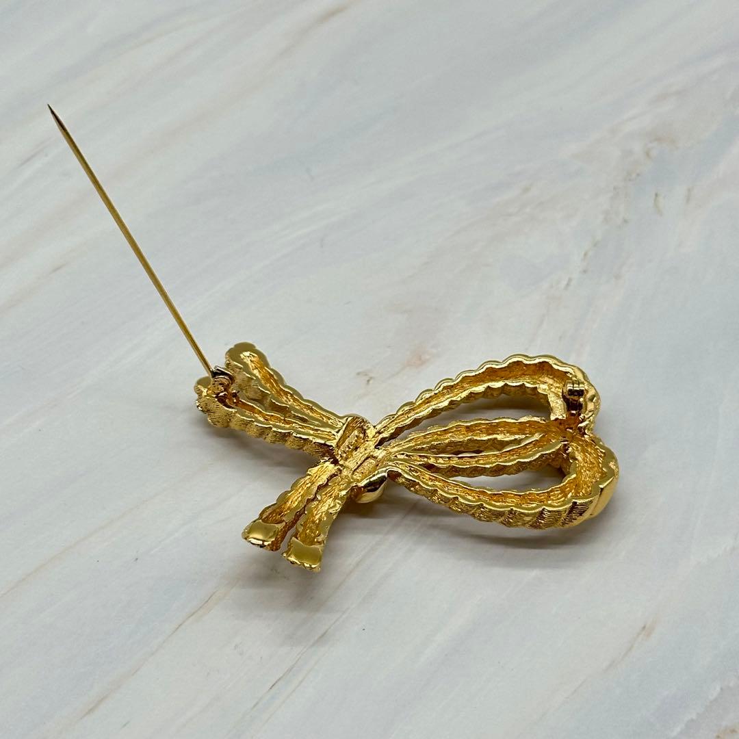 【美品】クリスチャンディオール ブローチ リボン ゴールド