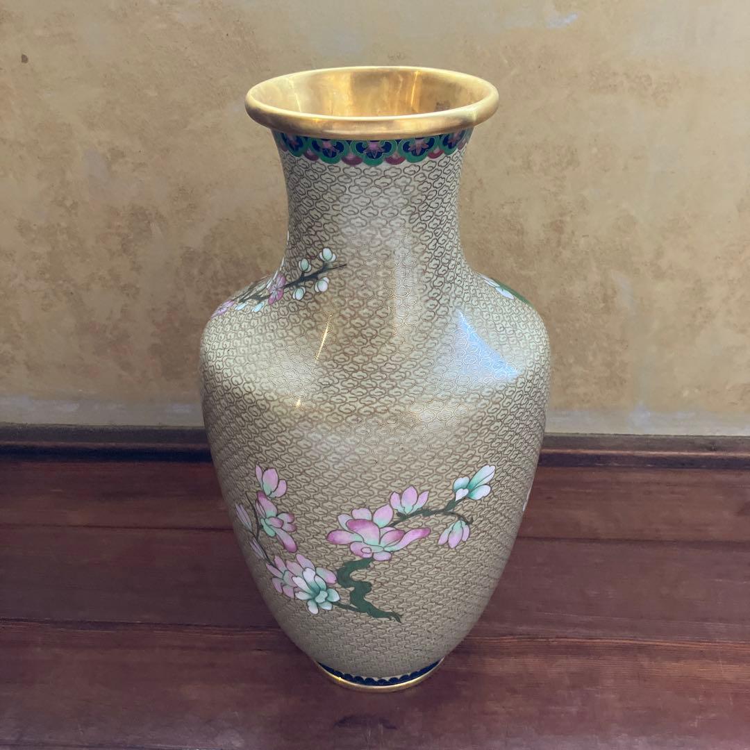 【専用】中国美術 七宝焼 金彩 花鳥図 梅に時鳥 大花瓶 花器 花詰 壺