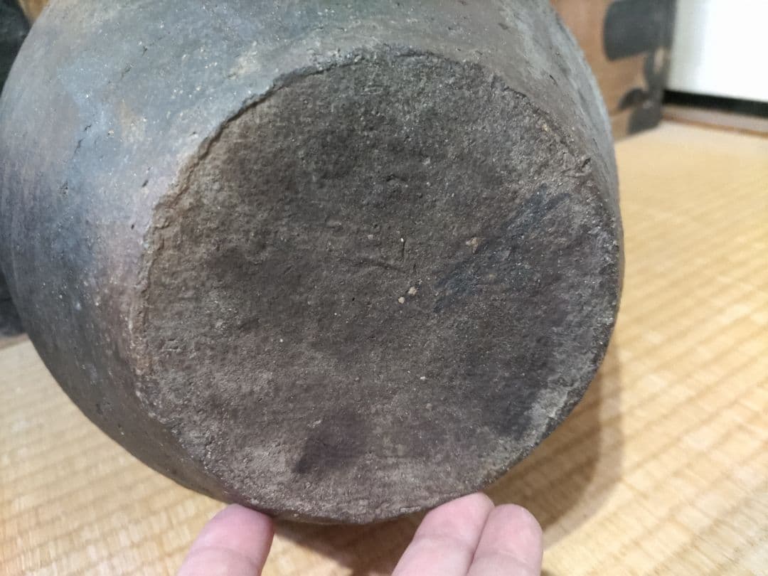 古唐津　叩き唐津　四耳壷　高26㎝　極薄作り1691ｇ