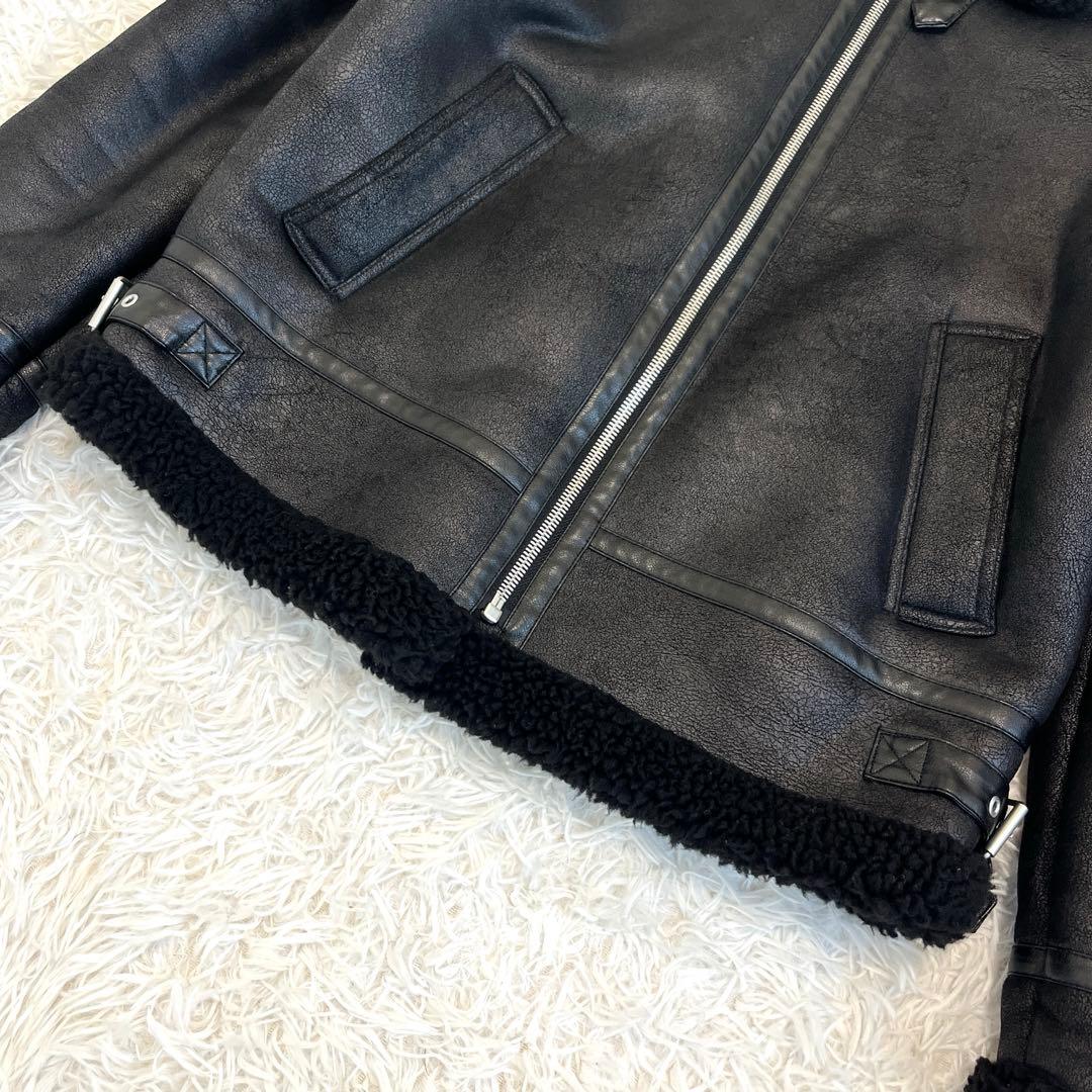 美品☆ ZARA ボアジャケット　フェイクレザー　ブラック　Lサイズ