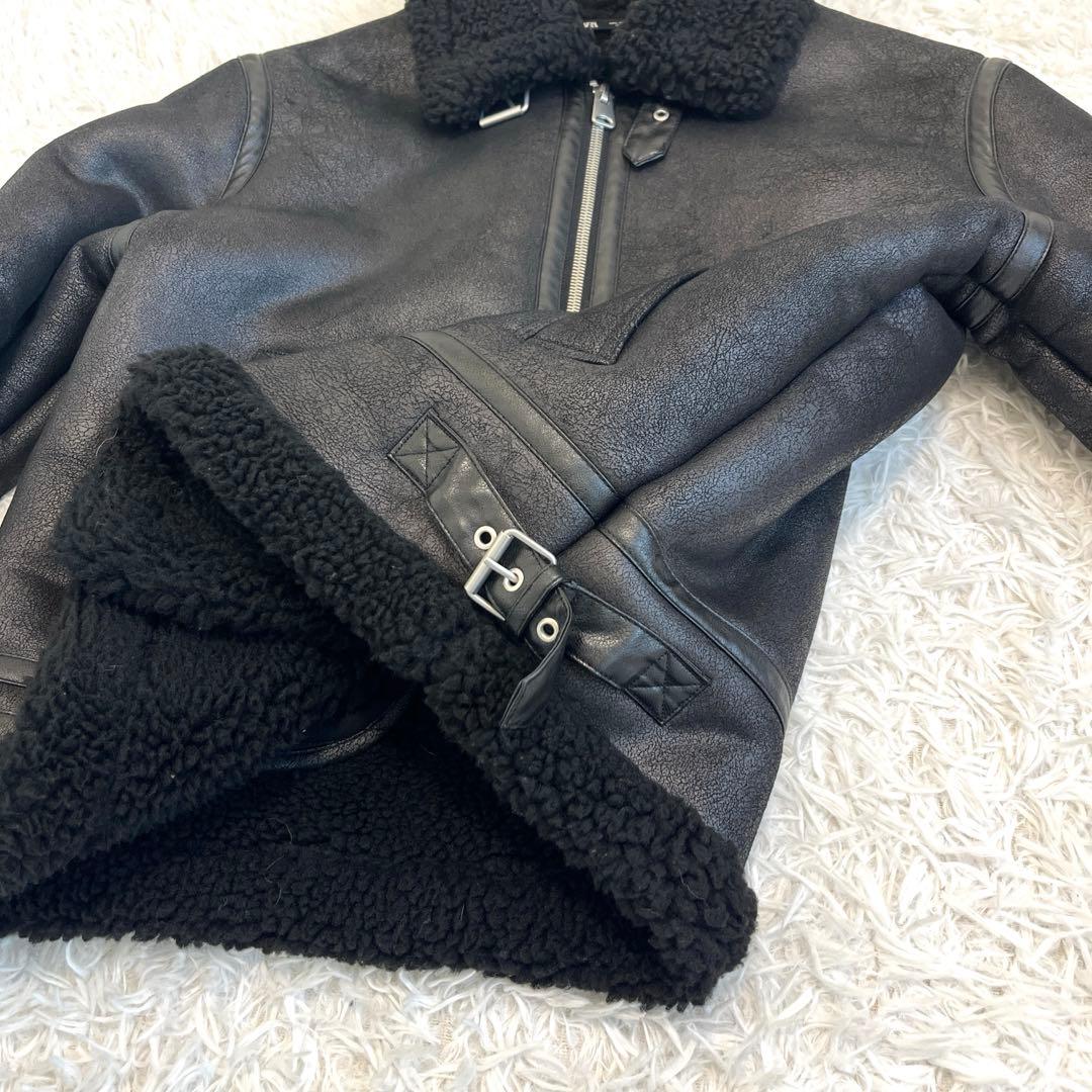 美品☆ ZARA ボアジャケット　フェイクレザー　ブラック　Lサイズ