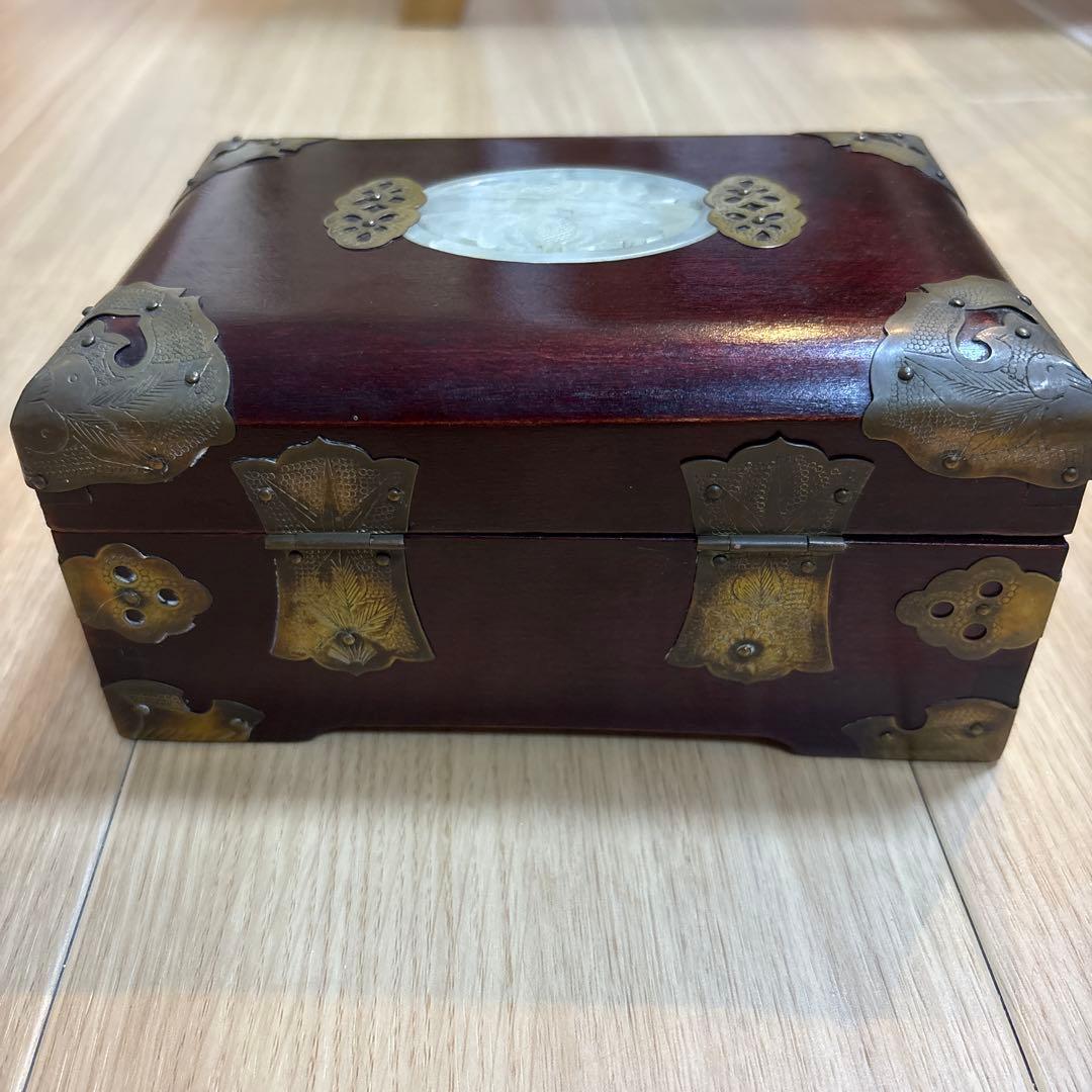 中国 白翡翠 彫刻 宝石箱 ジュエリーボックス　ビンテージ