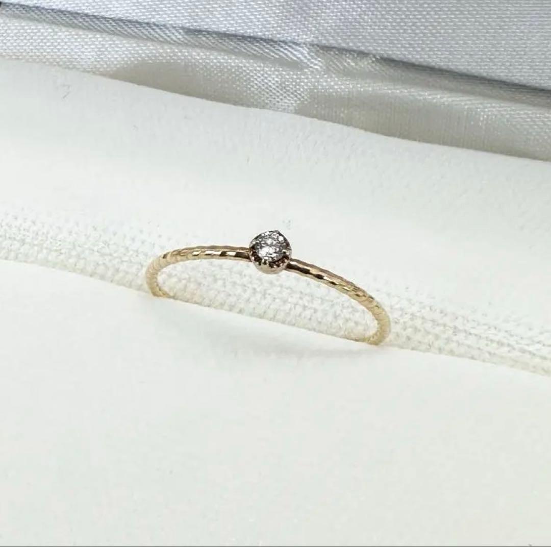 シエナロゼ K10 一粒ダイヤモンド ワイヤーリング