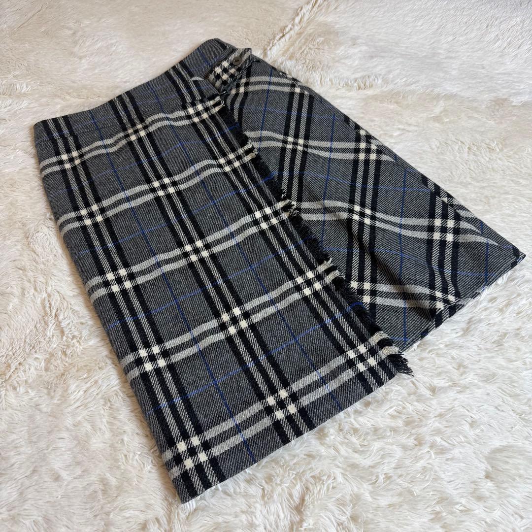 バーバリーロンドン ノバチェック 巻きスカート ラップスカート 36 カシミヤ混