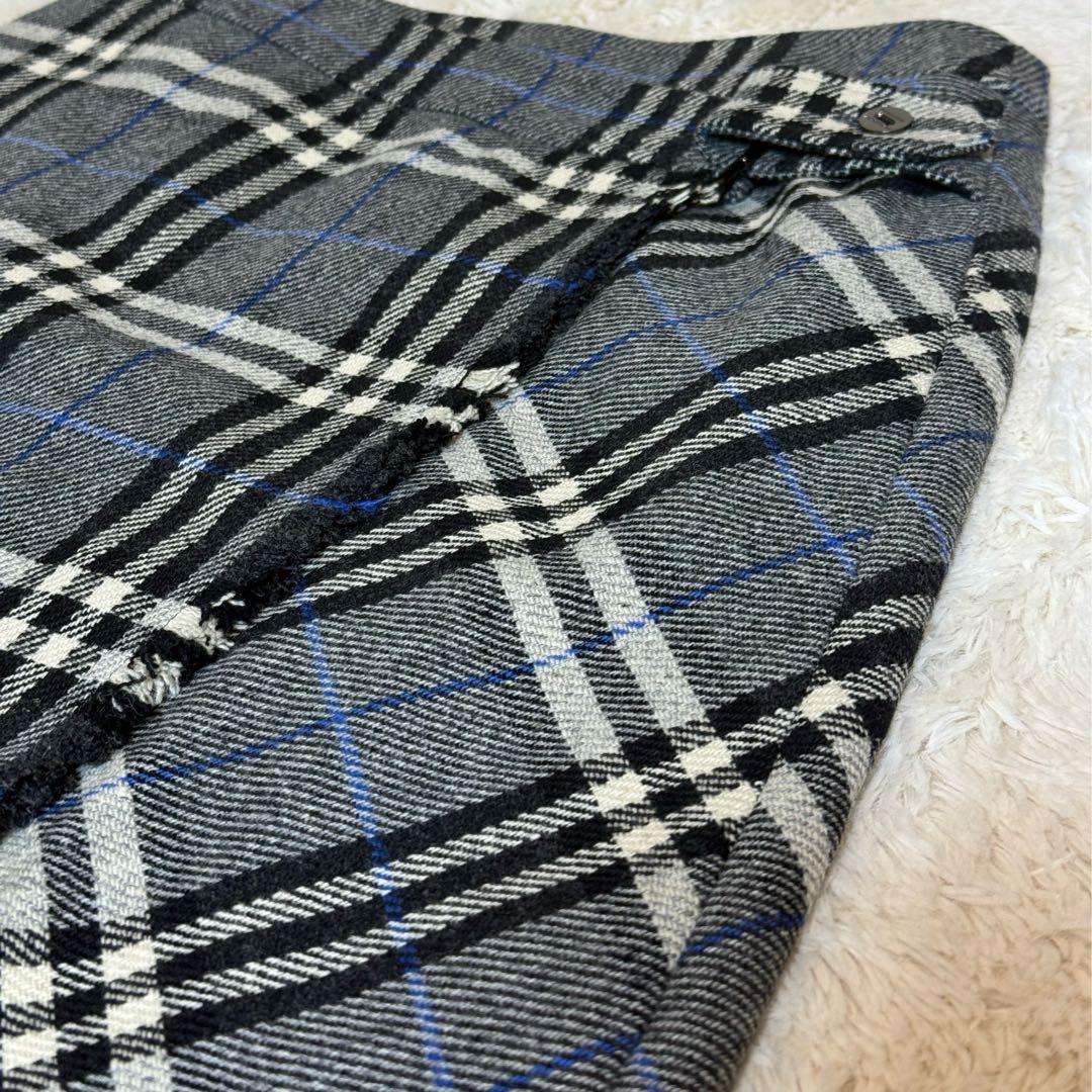 バーバリーロンドン ノバチェック 巻きスカート ラップスカート 36 カシミヤ混