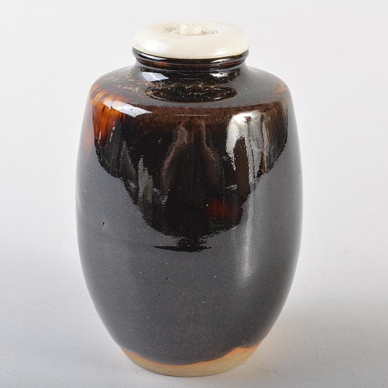 茶道具　京焼　洛東 　桶谷定一作　瀬戸釉　肩衝茶入　仕覆付　共箱　V　R7143