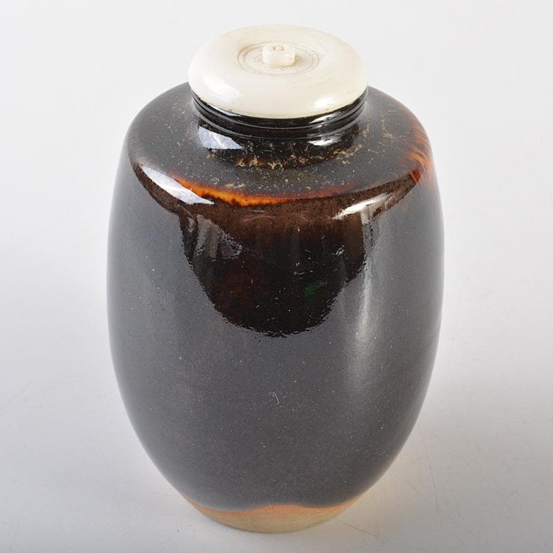 茶道具　京焼　洛東 　桶谷定一作　瀬戸釉　肩衝茶入　仕覆付　共箱　V　R7143