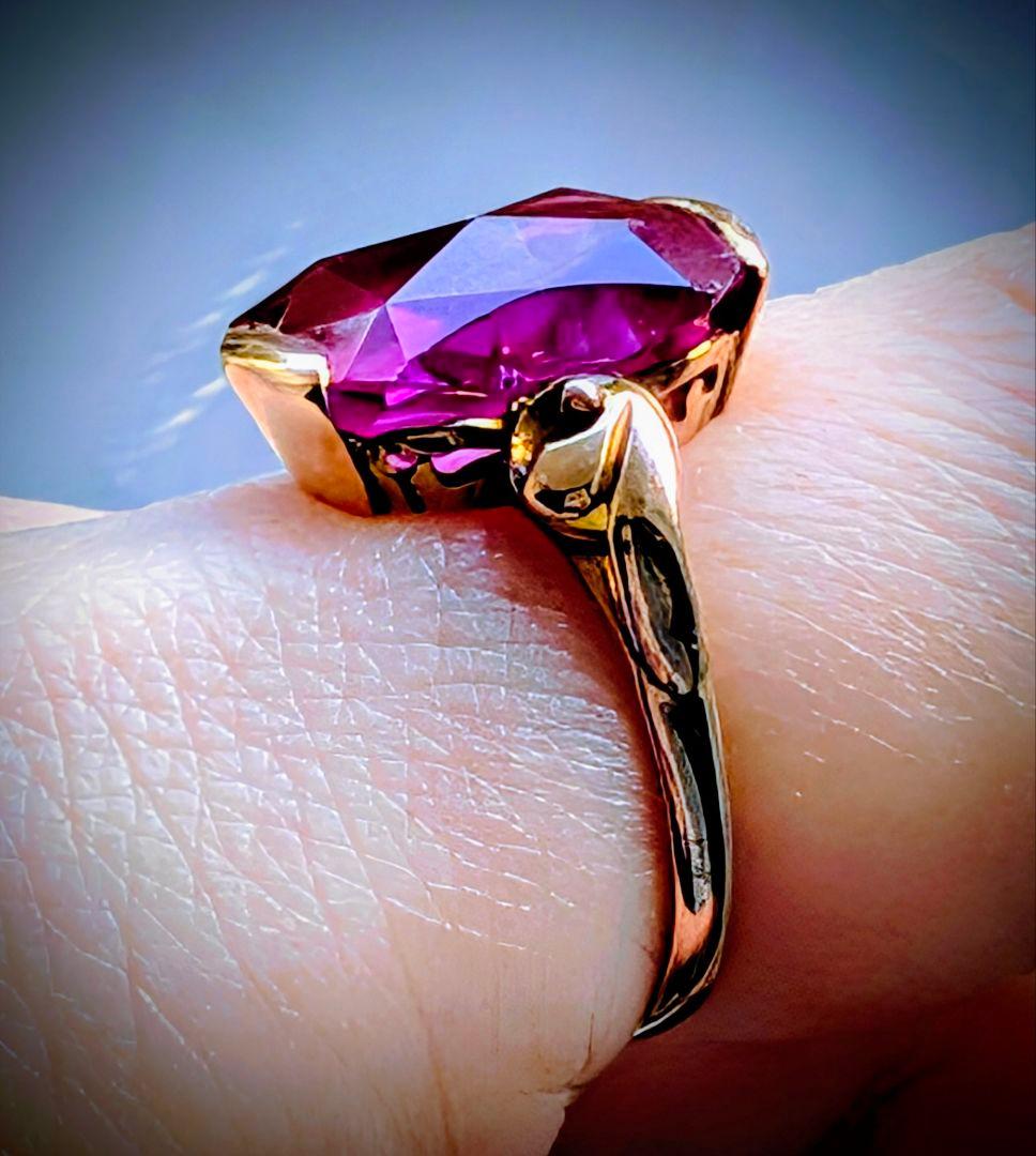 け*い様 レアカット✨️K18 昭和ヴィンテージ 合成サファイアリング 10号