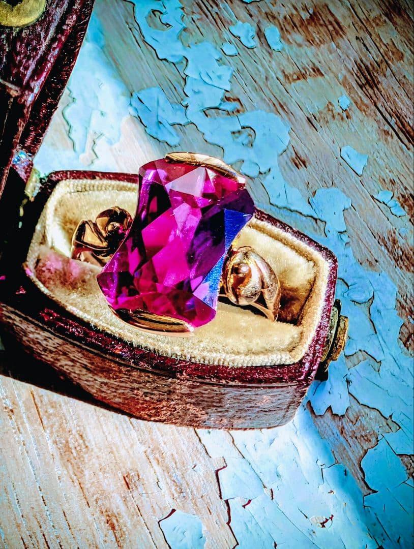 け*い様 レアカット✨️K18 昭和ヴィンテージ 合成サファイアリング 10号