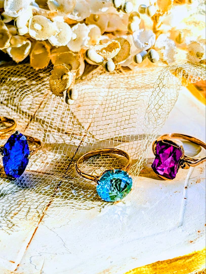 け*い様 レアカット✨️K18 昭和ヴィンテージ 合成サファイアリング 10号