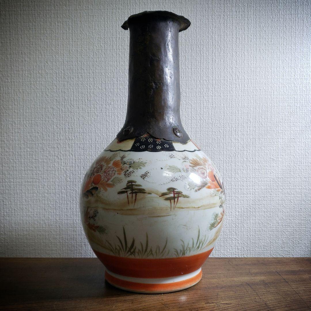 花瓶　里帰り　銅板　九谷　花器　九谷赤絵　人物図花瓶　明治時代