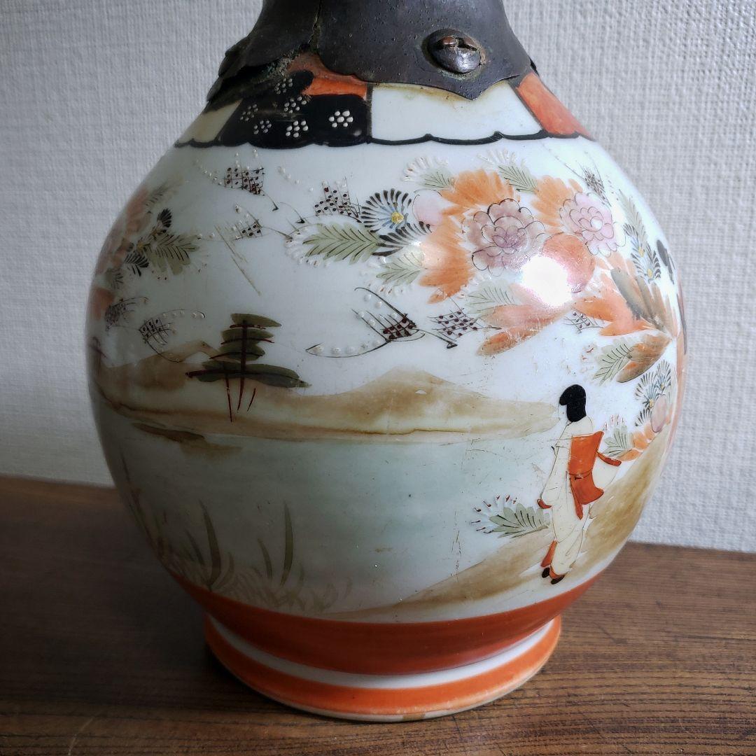 花瓶　里帰り　銅板　九谷　花器　九谷赤絵　人物図花瓶　明治時代