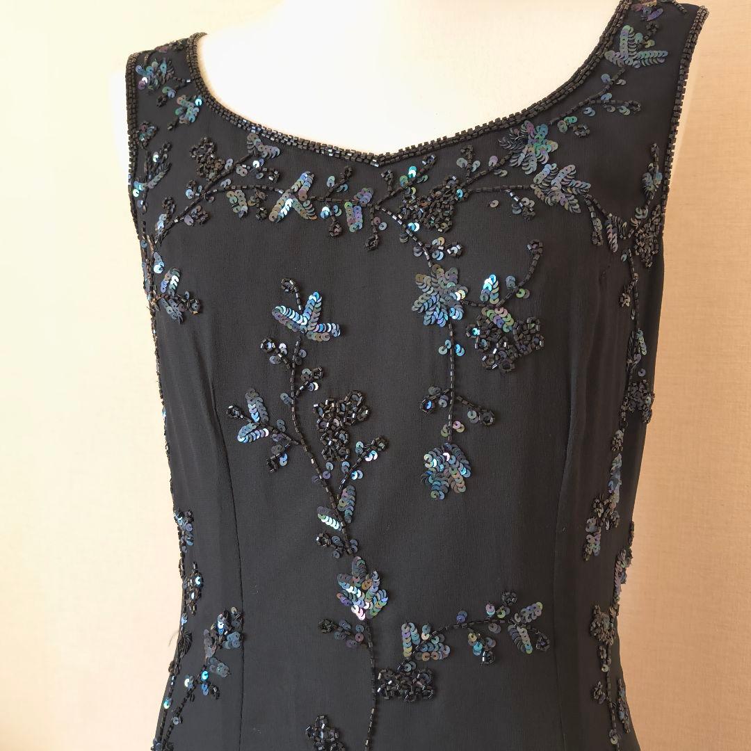 アドリアナパペル 黒のビーズ刺繍 ロングドレス us6 シルク パーティ